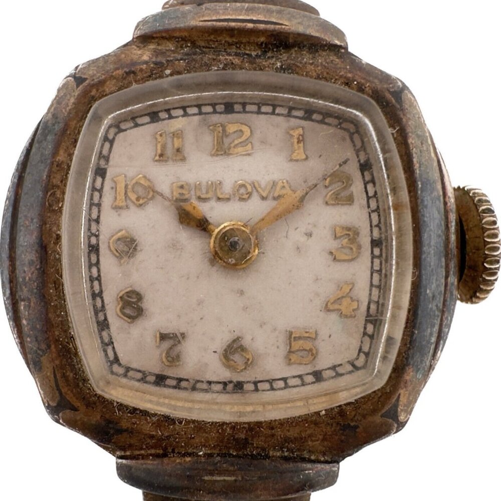 Vintage Bulova 17 Jewel Ladies Mechanical Wristwatch 7AM Swiss 10k RGP Art Deco